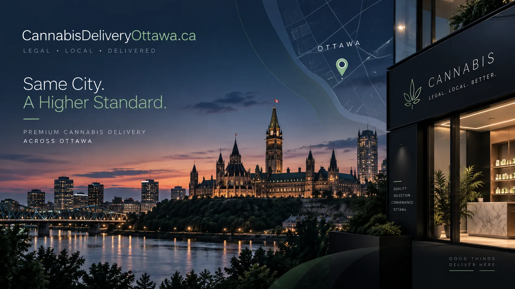 Ottawa skyline and a local delivery route visual